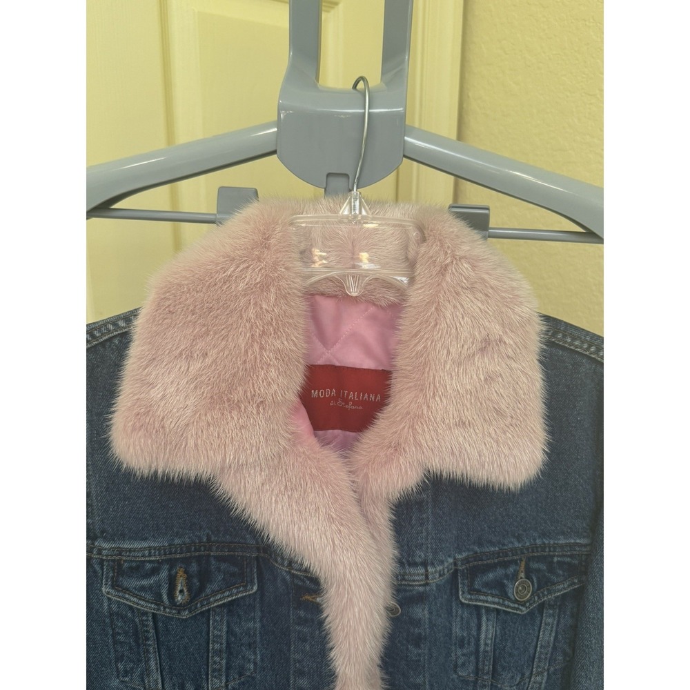 DI Stefano Moda Italiana Luxury Denim & Pink Mink Jacket   Size M - Picture 3 of 10